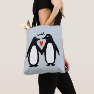 Pinguine lieben süße Paare personalisierte Anfangs Tasche