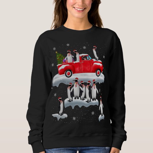 Pinguine Lover Red Truck Weihnachtsmannmütze Pengu Sweatshirt (Vorderseite)