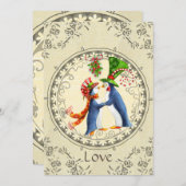 Pinguine, Mistletoe Vintag Winter Save the Date Einladung (Vorne/Hinten)