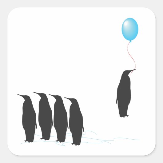 Pinguine mit Ballonaufklebern Quadratischer Aufkleber (Vorderseite)