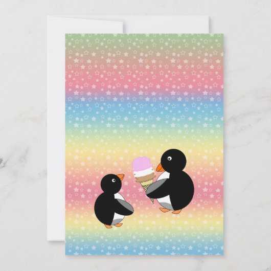 Pinguine mit Eis auf Regenbogenstern Einladung (Rückseite)