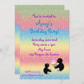 Pinguine mit Eis auf Regenbogenstern Einladung (Vorne/Hinten)