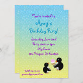 Pinguine mit Eis creamon blauen Gelbsternen Einladung (Vorne/Hinten)