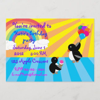 Pinguine mit Eis und Ballons Einladung