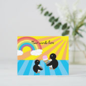 Pinguine mit Eis und Regenbogen Postkarte (Stehend Vorderseite)
