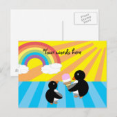 Pinguine mit Eis und Regenbogen Postkarte (Vorne/Hinten)