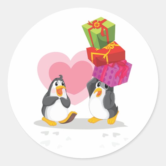 Pinguine mit Geschenken präsentieren Aufkleber (Vorderseite)