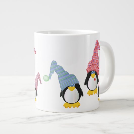Pinguine mit Hasen Jumbo-Tasse (Vorderseite Rechts)