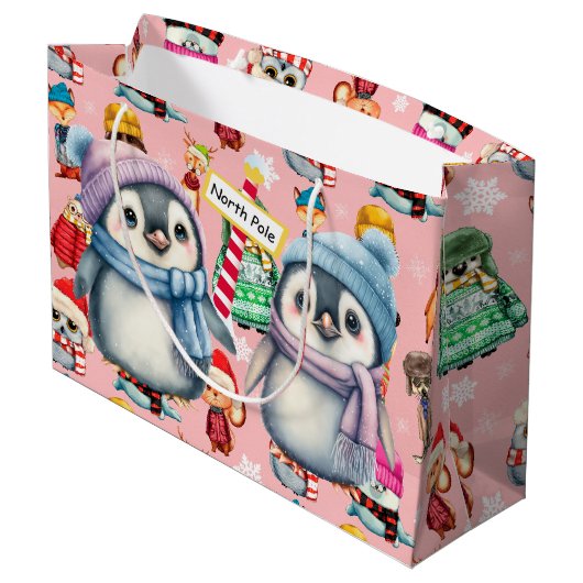 Pinguine Nordpol Große Geschenktüte (Rückseite Schrägansicht)