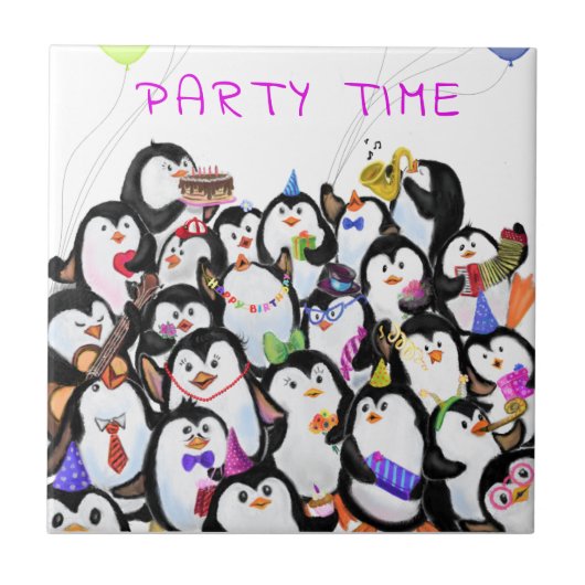 Pinguine Party-Keramik-Geschenk - Benutzerdefinier Fliese (Vorderseite)