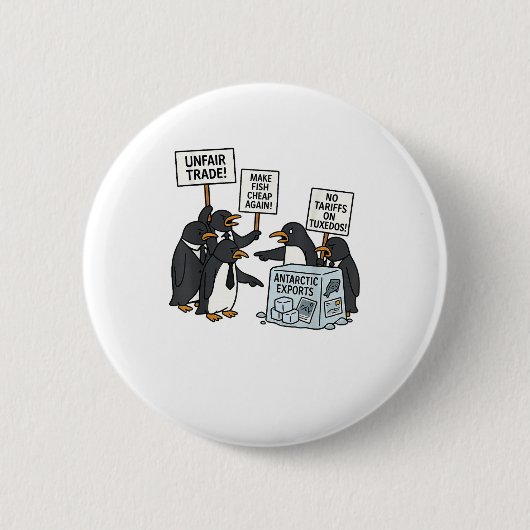 Pinguine protestieren gegen Zölle Funny Pinguin Ta Button (Vorderseite)