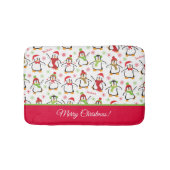 Pinguine Rot und Grün Muster Frohe Weihnachten Badematte (Vorderseite)