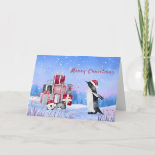 Pinguine rote Pakete Wasserfarbe Weihnachten