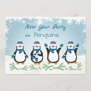 Pinguine, Schneeflocken Neues Jahr Einladung