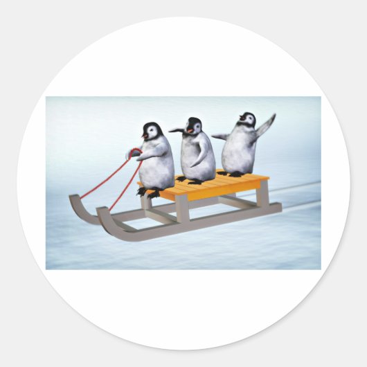 Pinguine Sled Runder Aufkleber (Vorderseite)