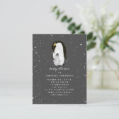 Pinguine Snow Dark Gray Winter Baby Dusche Einladung (Stehend Vorderseite)