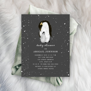 Pinguine Snow Dark Gray Winter Baby Dusche Einladung