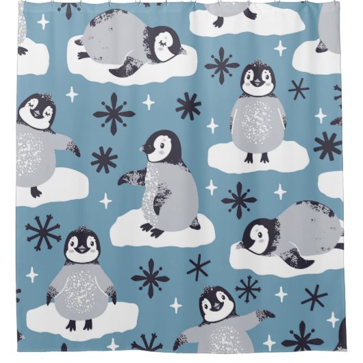Pinguine Snowflakes Winter Nahtloses Muster Duschvorhang (Vorderseite)