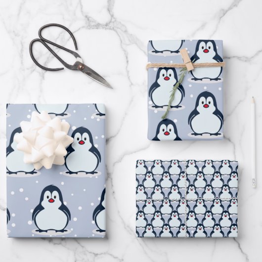 Pinguine Snowy Design Wrapping Paper Set Geschenkpapier Set (Vorderseite)
