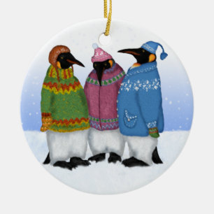 Pinguine strickten in der Hand Keramik Ornament