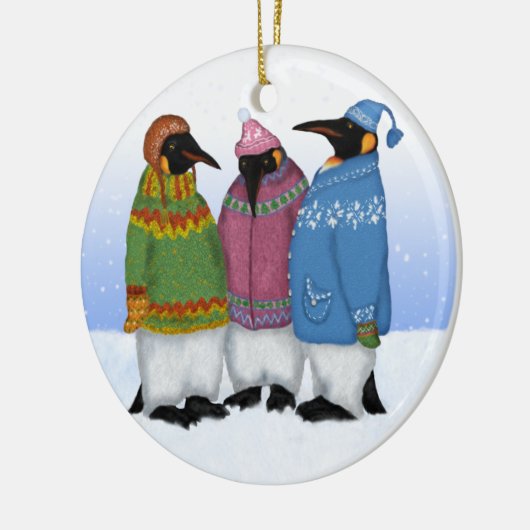 Pinguine strickten in der Hand Keramik Ornament (Links)