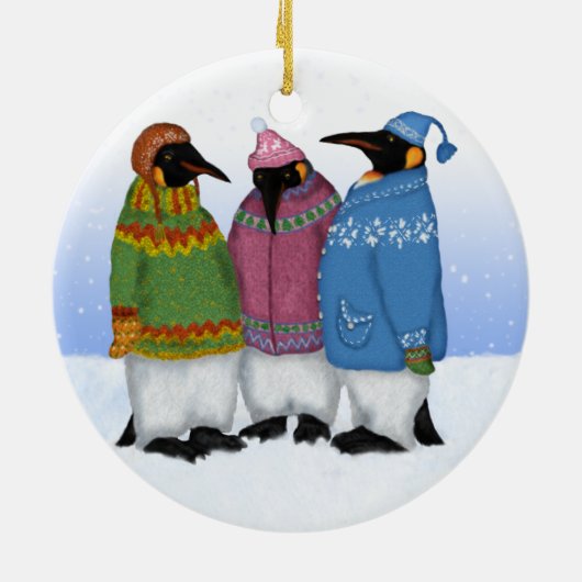 Pinguine strickten in der Hand Keramik Ornament (Hinten)