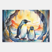 Pinguine tanzen im Wasserfarbenschneesturm Geschenkpapier Set (Vorderseite 3)
