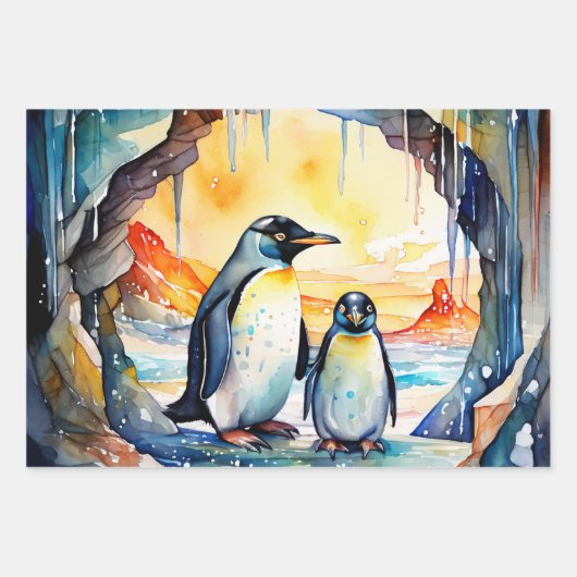 Pinguine tanzen im Wasserfarbenschneesturm Geschenkpapier Set (Vorderseite 3)