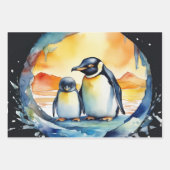 Pinguine tanzen im Wasserfarbenschneesturm Geschenkpapier Set (Vorderseite)