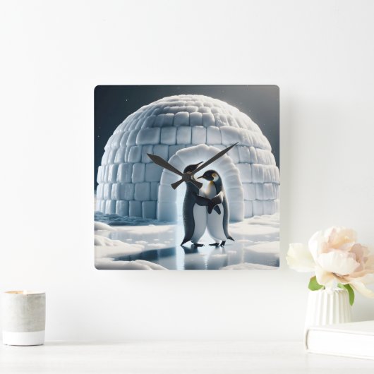 Pinguine tanzen langsam von Iglu Quadratische Wanduhr (Zuhause)