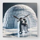 Pinguine tanzen langsam von Iglu Quadratische Wanduhr (Vorderseite)