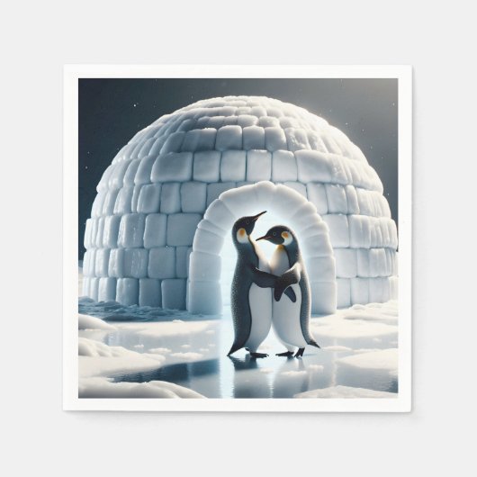 Pinguine tanzen langsam von Iglu Serviette (Vorderseite)