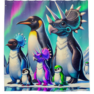 Pinguine und Dinosaurier Duschvorhang