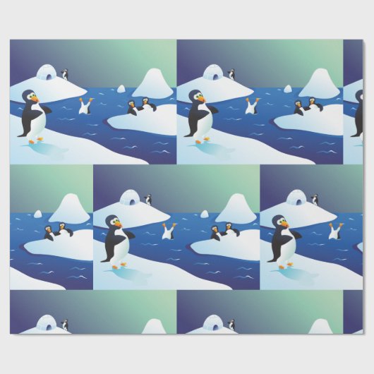 Pinguine und Eis Geschenkpapier (Flach)