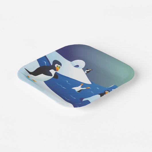 Pinguine und Eis Pappteller (Gewinkelt)