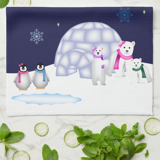 Pinguine und Eisbär-Tuch Geschirrtuch (Gefaltet)