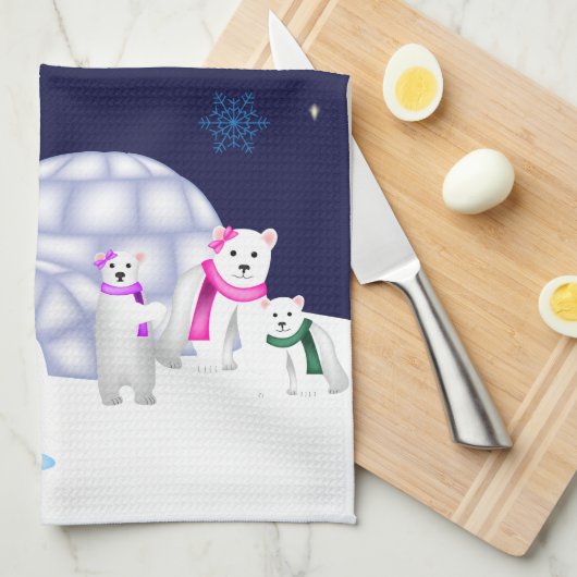Pinguine und Eisbär-Tuch Geschirrtuch (Viertel Falte)
