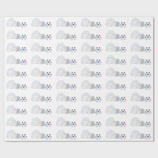 Pinguine und Iglu Geschenkpapier (Flach)