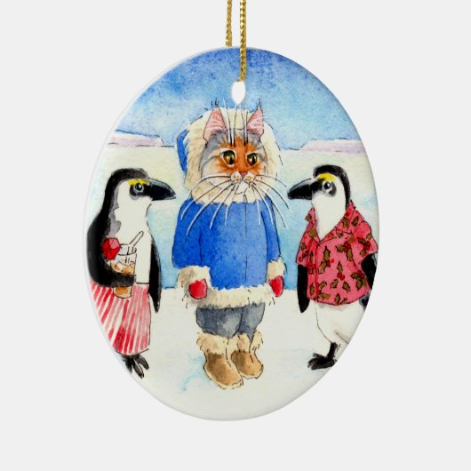 Pinguine und Katzen-Weihnachtsverzierung Keramik Ornament (Rechts)