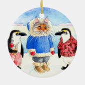 Pinguine und Katzen-Weihnachtsverzierung Keramik Ornament (Hinten)