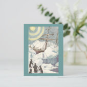 Pinguine und Schiffshändler stecken in Eis Postkarte (Stehend Vorderseite)