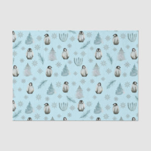 Pinguine und Schneeflocken Blauer Weihnachten Seidenpapier