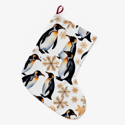 Pinguine und Schneeflocken Großer Weihnachtsstrumpf (Vorderansicht (hängend))