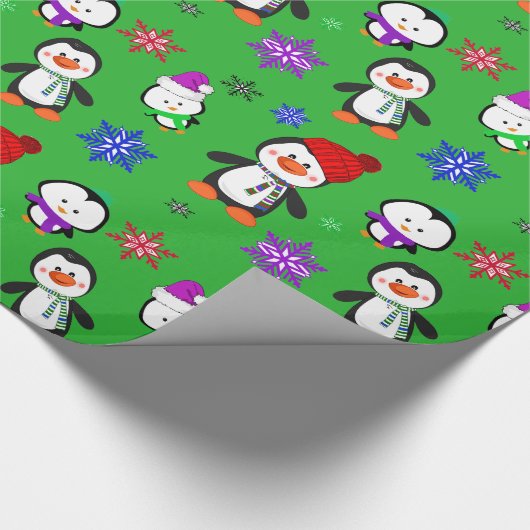 Pinguine und Schneeflocken Niedlich Weihnachten Geschenkpapier (Ecke)
