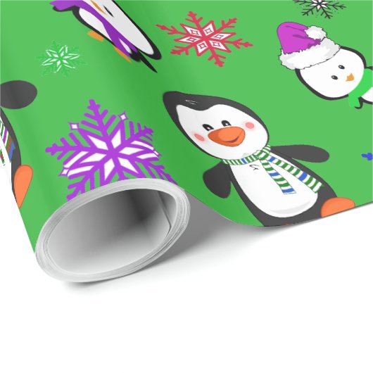 Pinguine und Schneeflocken Niedlich Weihnachten Geschenkpapier (Rolleneckpunkt)