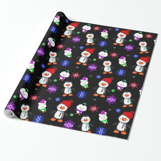 Pinguine und Schneeflocken Niedlich Weihnachten Geschenkpapier (Ungerollt)