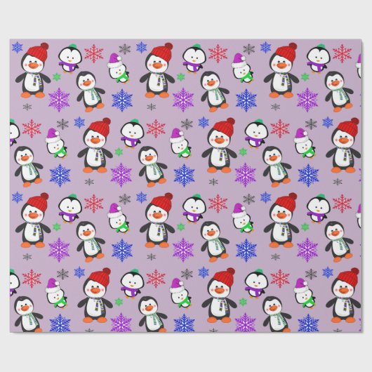 Pinguine und Schneeflocken Niedlich Weihnachten Geschenkpapier (Flach)