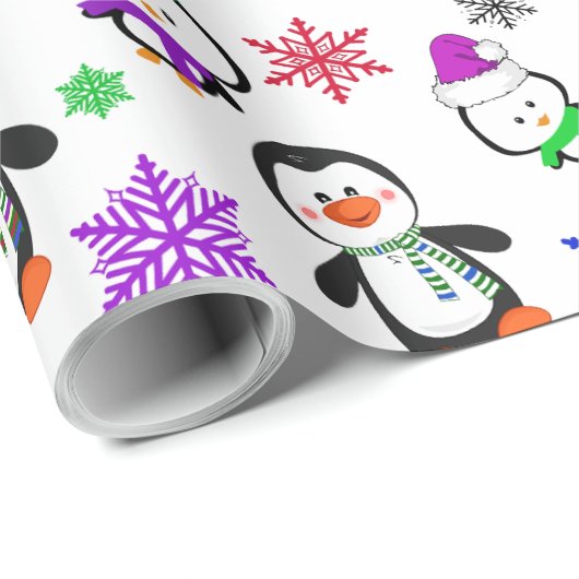 Pinguine und Schneeflocken Niedlich Weihnachten Geschenkpapier (Rolleneckpunkt)