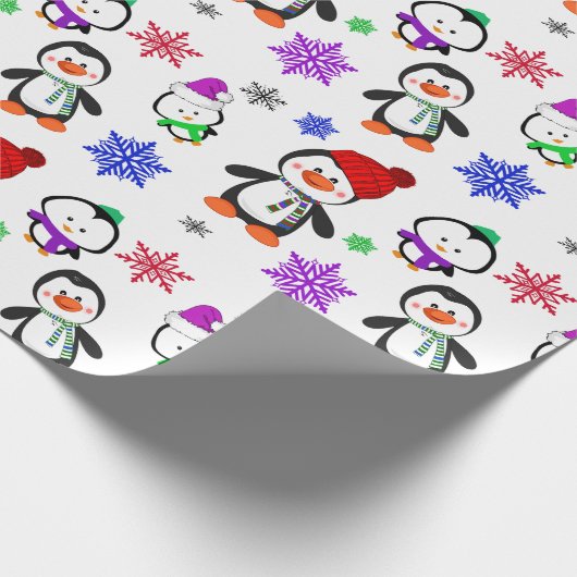 Pinguine und Schneeflocken Niedlich Weihnachten Geschenkpapier (Ecke)