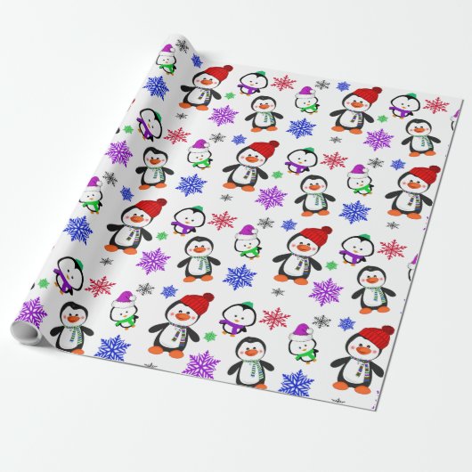 Pinguine und Schneeflocken Niedlich Weihnachten Geschenkpapier (Ungerollt)